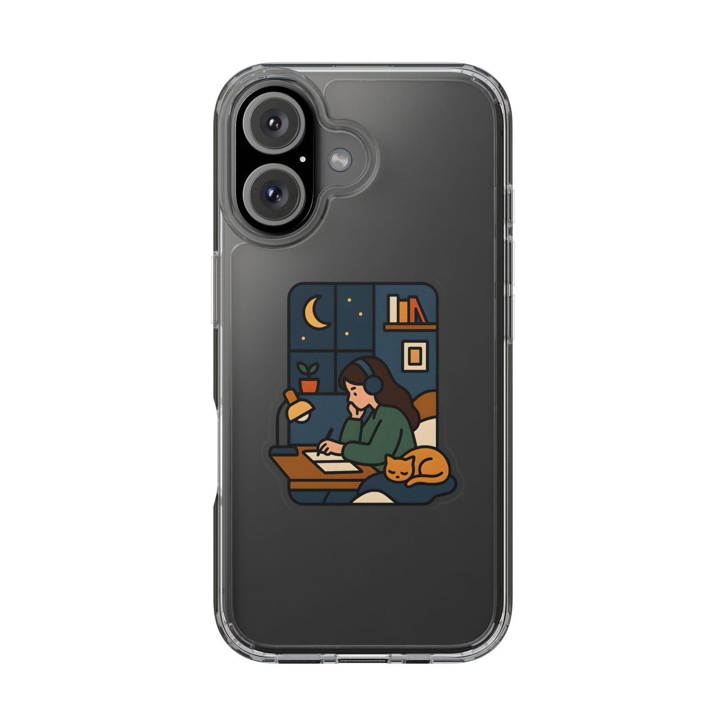 Clear Lofi Midnight Study Case - Cozy Aesthetic Transparent Cover for iPhone & Samsung