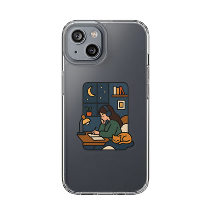 Clear Lofi Midnight Study Case - Cozy Aesthetic Transparent Cover for iPhone & Samsung