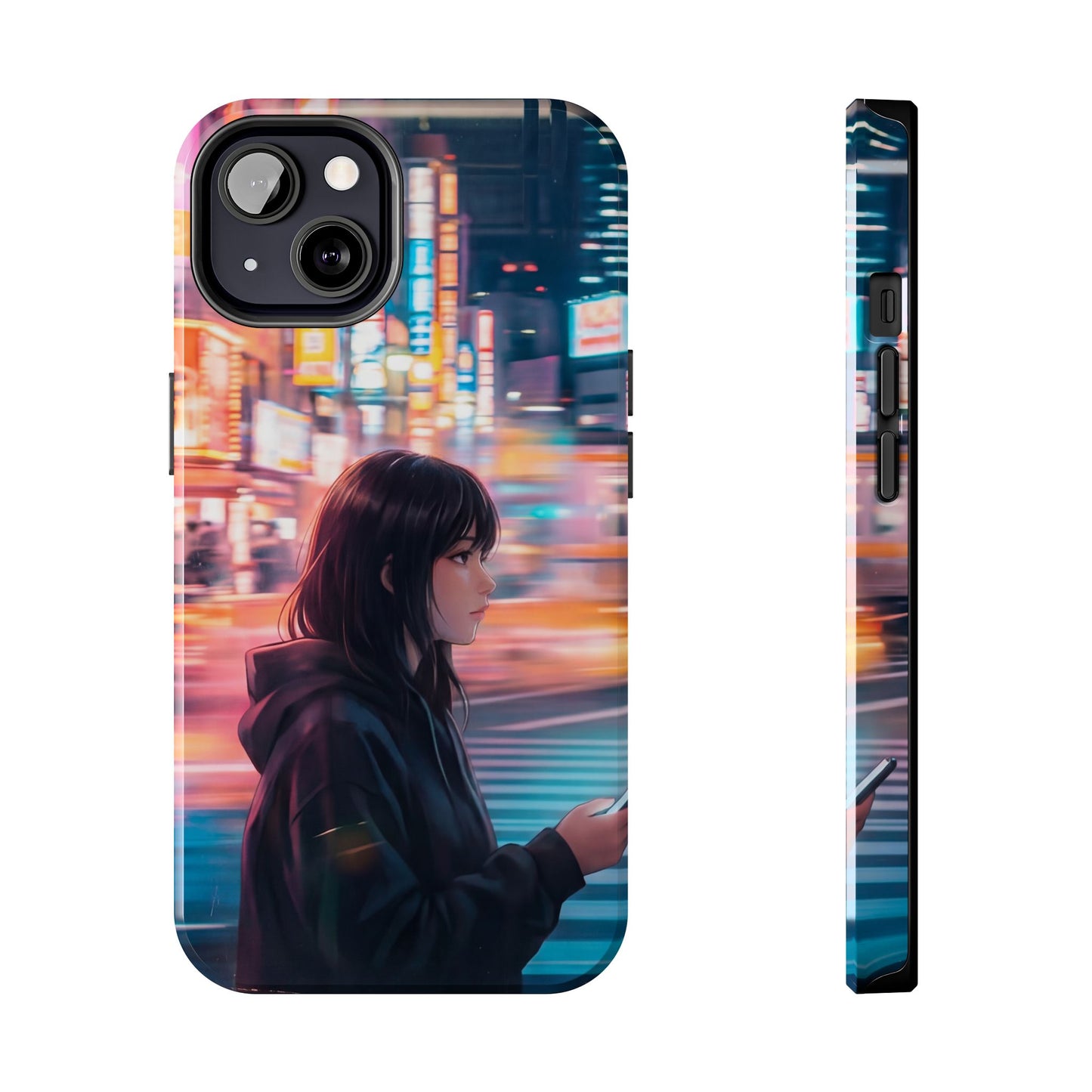 Neon City Girl Tough Case - Urban Melancholy Anime Cover for iPhone & Samsung