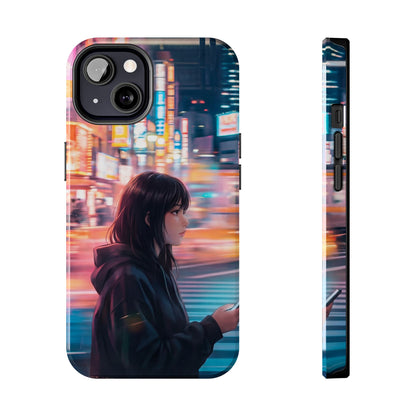 Neon City Girl Tough Case - Urban Melancholy Anime Cover for iPhone & Samsung