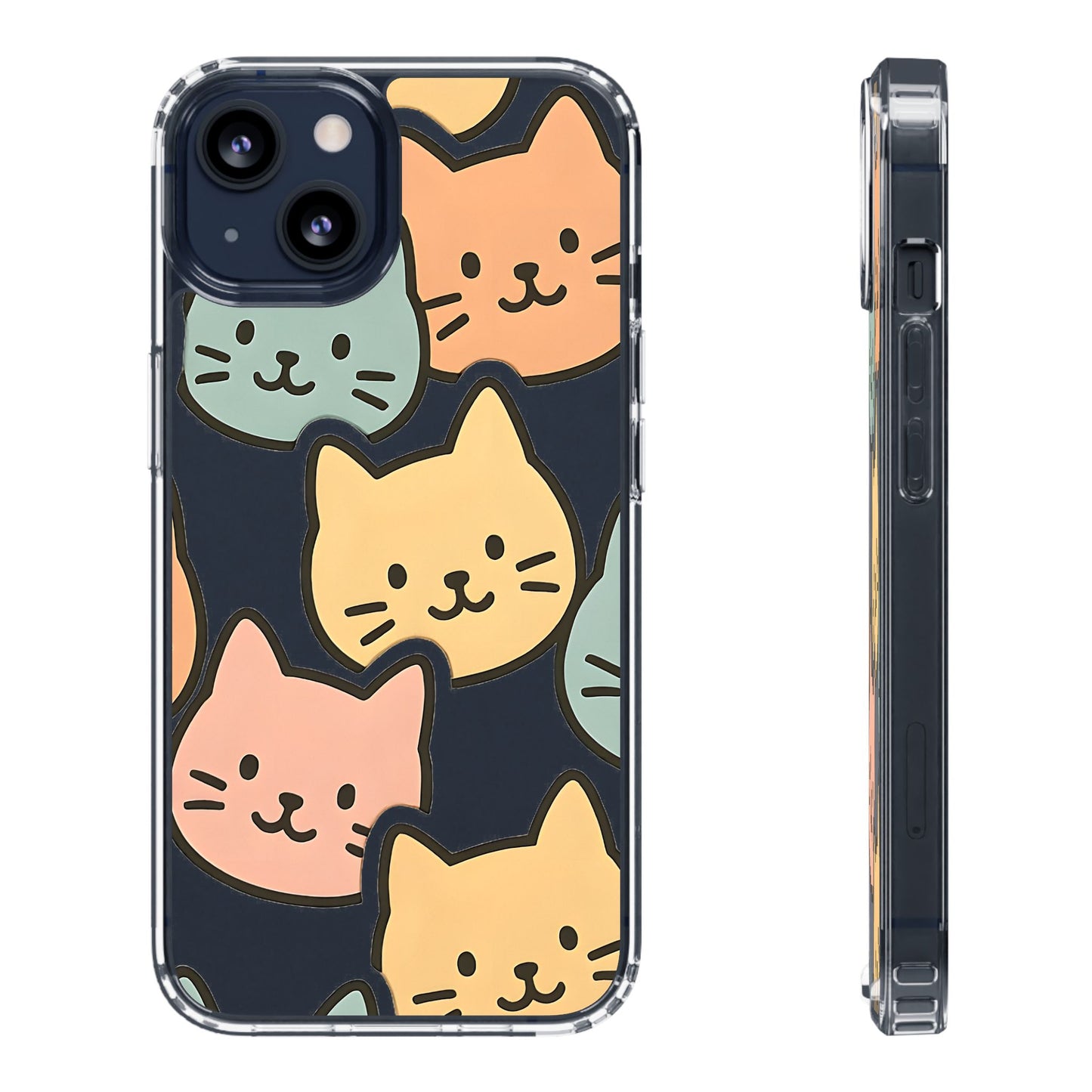 Clear Colorful Cat Pattern Case - Kawaii Aesthetic Transparent Cover for iPhone & Samsung