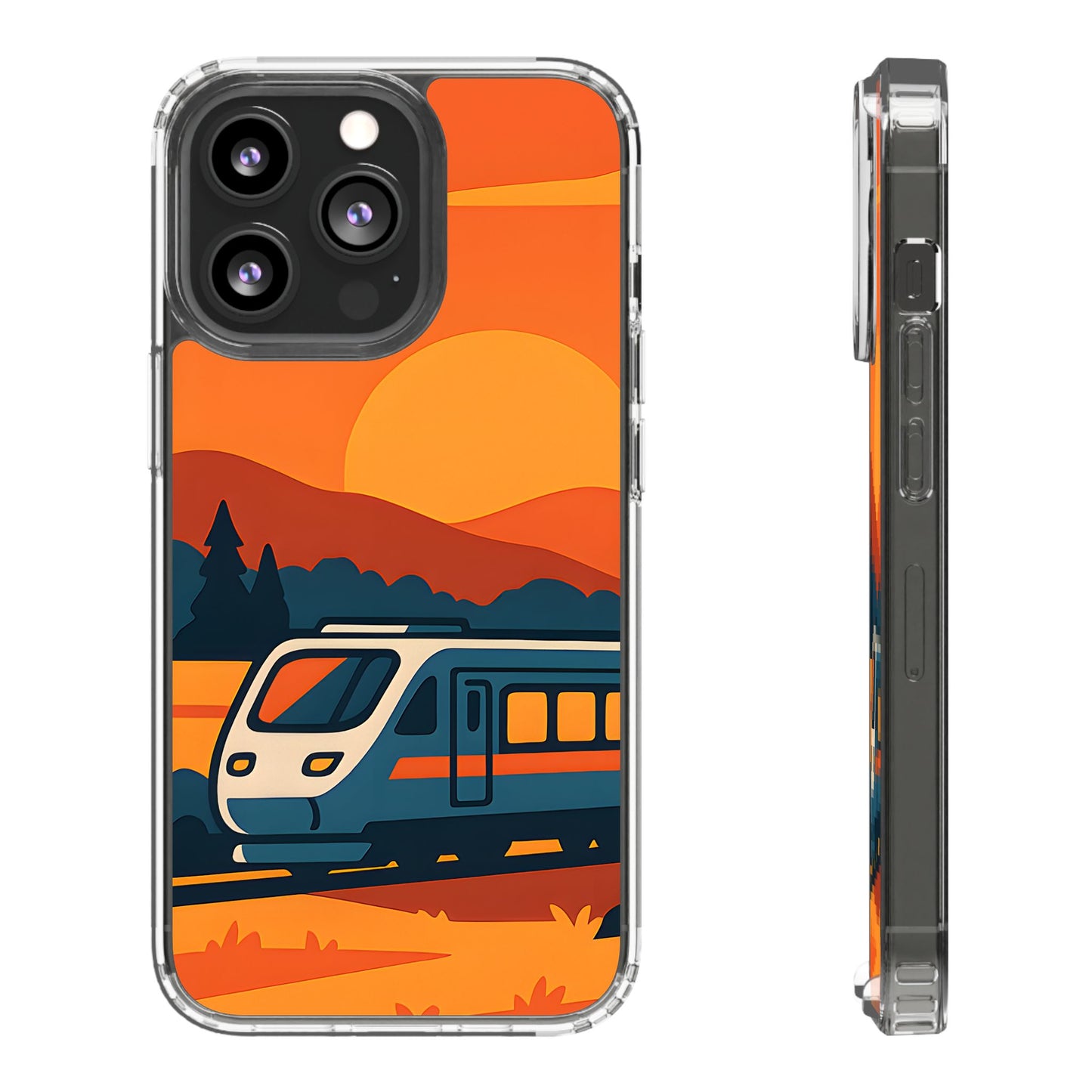 Clear Sunset Train Phone Case - Minimalist Travel Aesthetic Transparent Cover