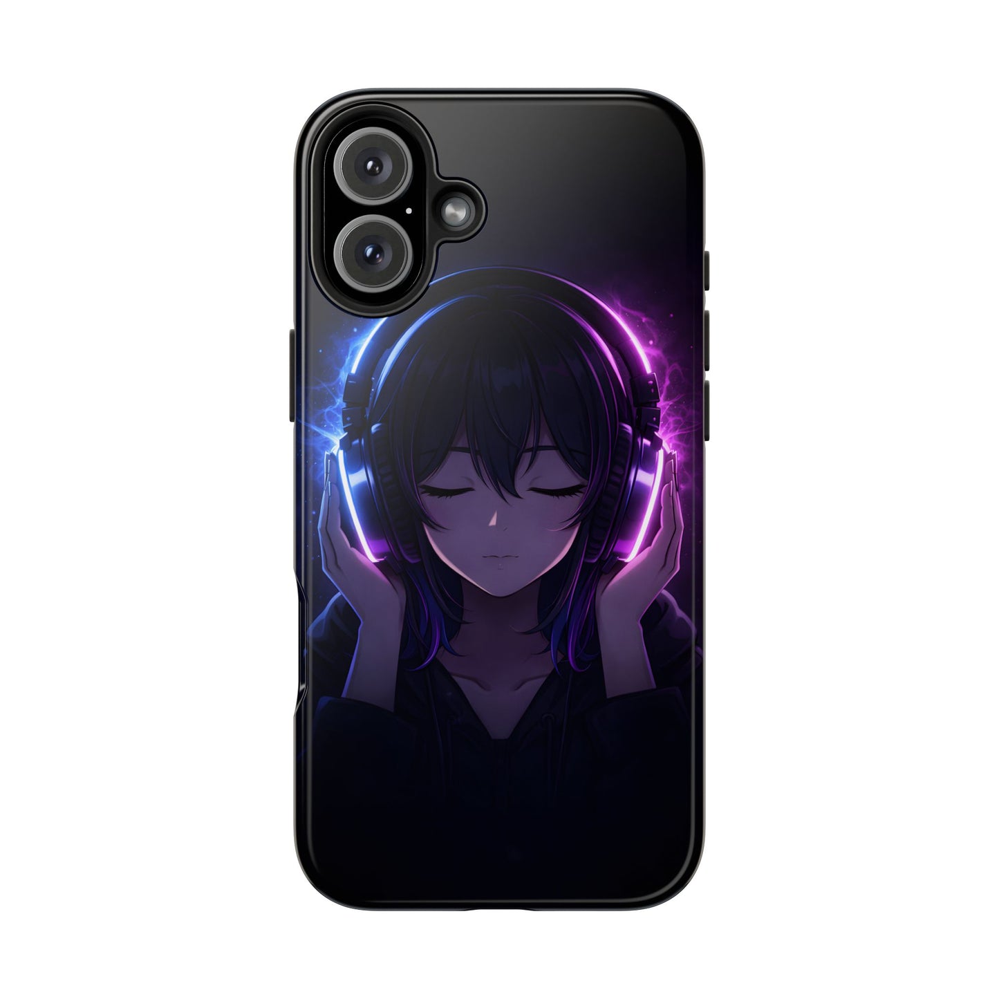 Neon Music Anime Girl Tough Case - Purple & Blue Aesthetic Cover for iPhone & Samsung