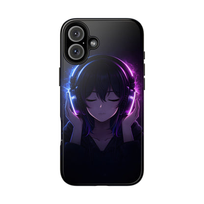 Neon Music Anime Girl Tough Case - Purple & Blue Aesthetic Cover for iPhone & Samsung