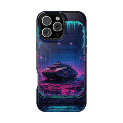 Cyberpunk Garage: Neon Sci-Fi Hover Tank MagSafe Case