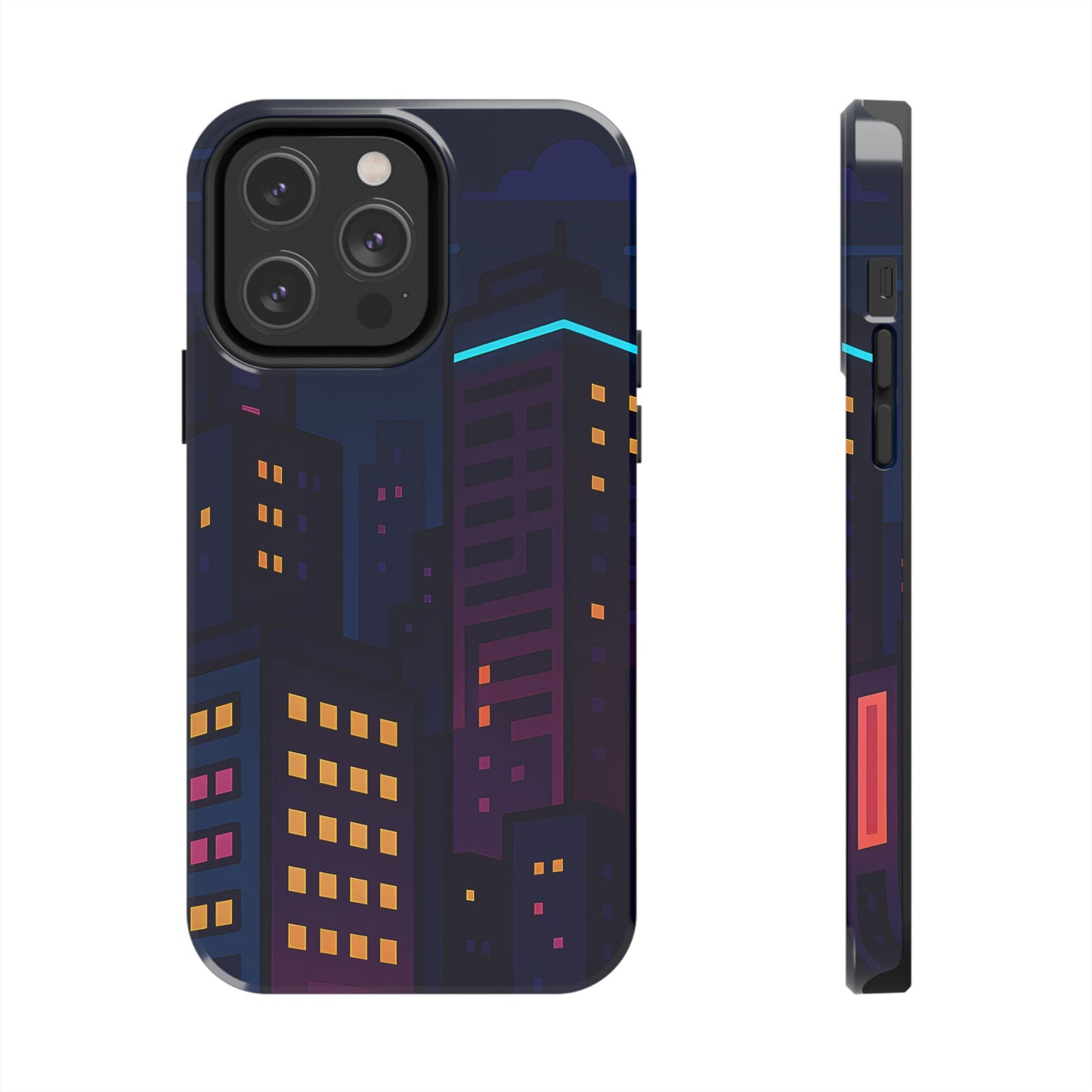 Neon City Skyline Tough Phone Case – Night Aesthetic Protective Cover for iPhone & Samsung