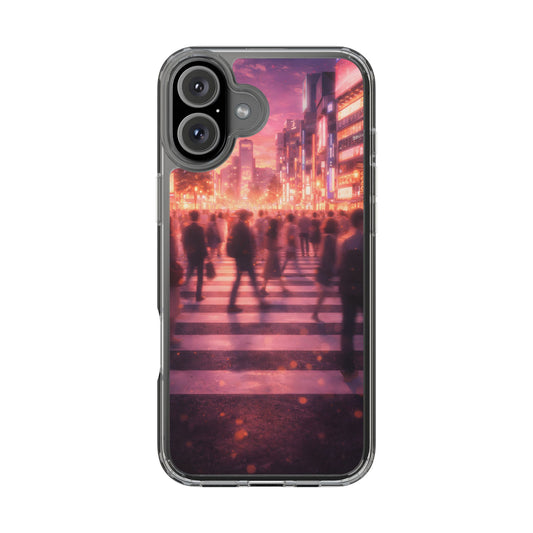 Clear Neon City Sunset Case - Tokyo Crosswalk Aesthetic Transparent Cover