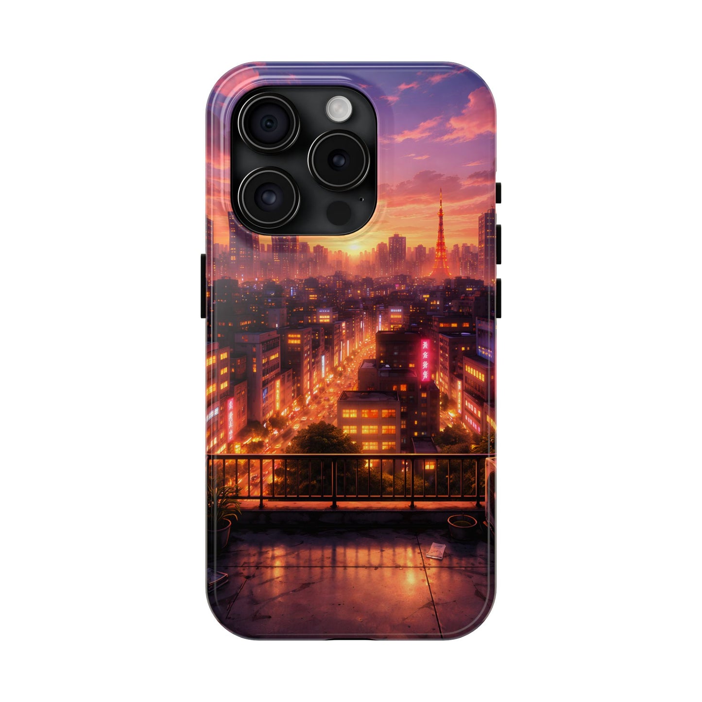 Tokyo Sunset Rooftop Tough Case - Urban Lo-Fi Skyline Cover for iPhone & Samsung
