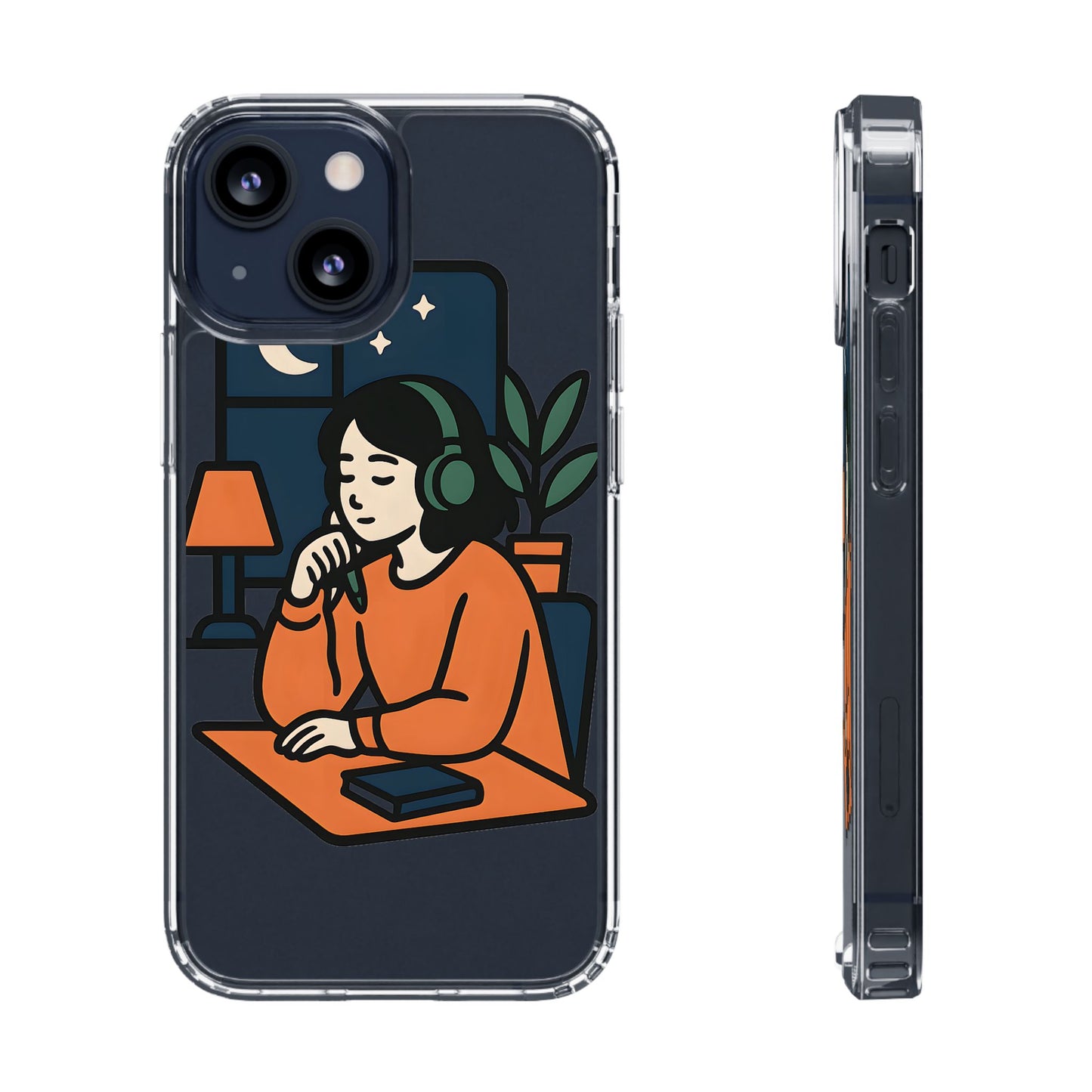 Clear Lofi Study Girl Case - Minimalist Aesthetic Transparent Cover for iPhone & Samsung