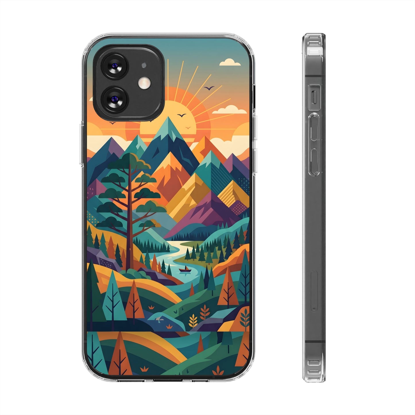 Retro Mountain Landscape Clear Case - Minimalist Outdoor Aesthetic Cover