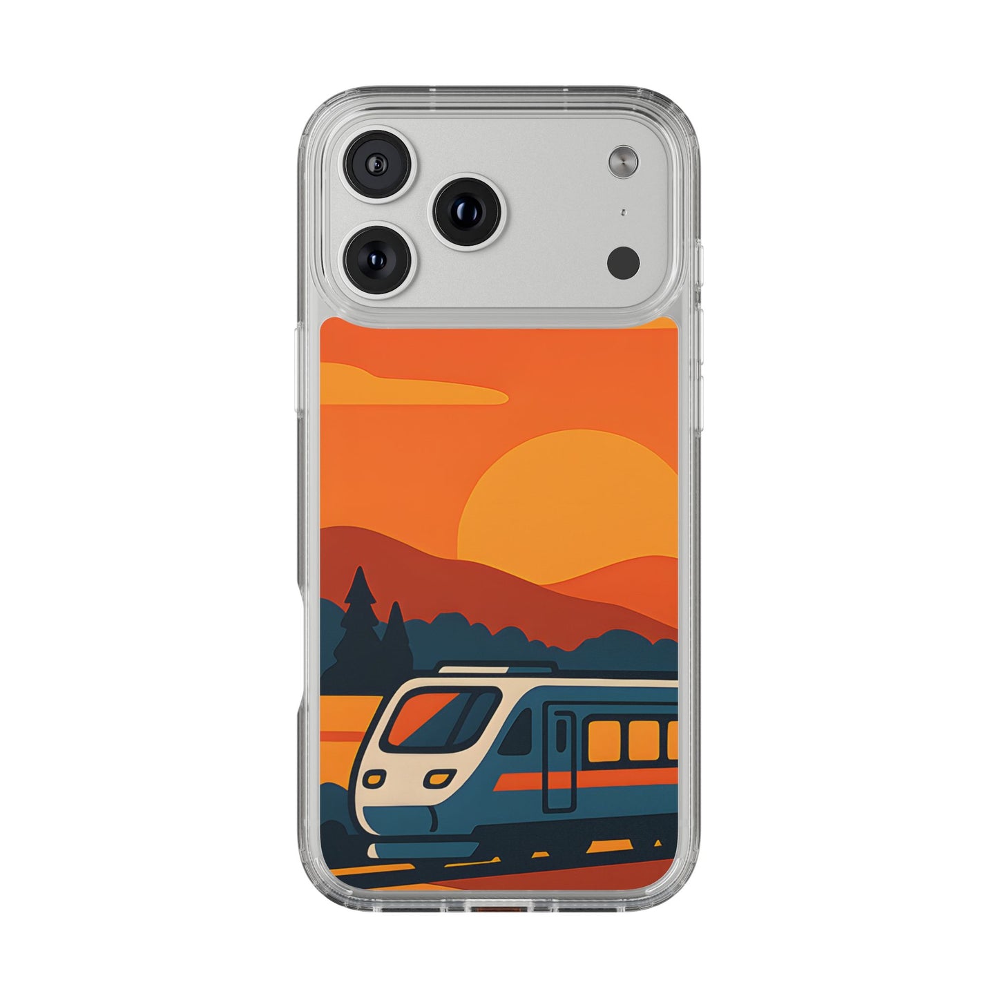 Clear Sunset Train Phone Case - Minimalist Travel Aesthetic Transparent Cover