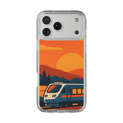 Clear Sunset Train Phone Case - Minimalist Travel Aesthetic Transparent Cover