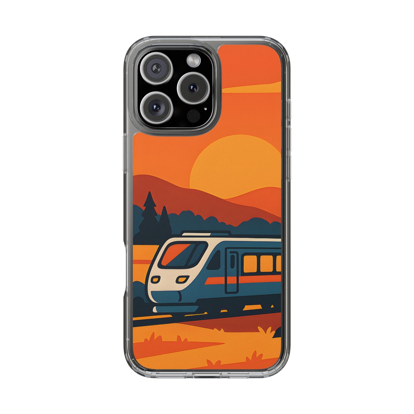 Clear Sunset Train Phone Case - Minimalist Travel Aesthetic Transparent Cover