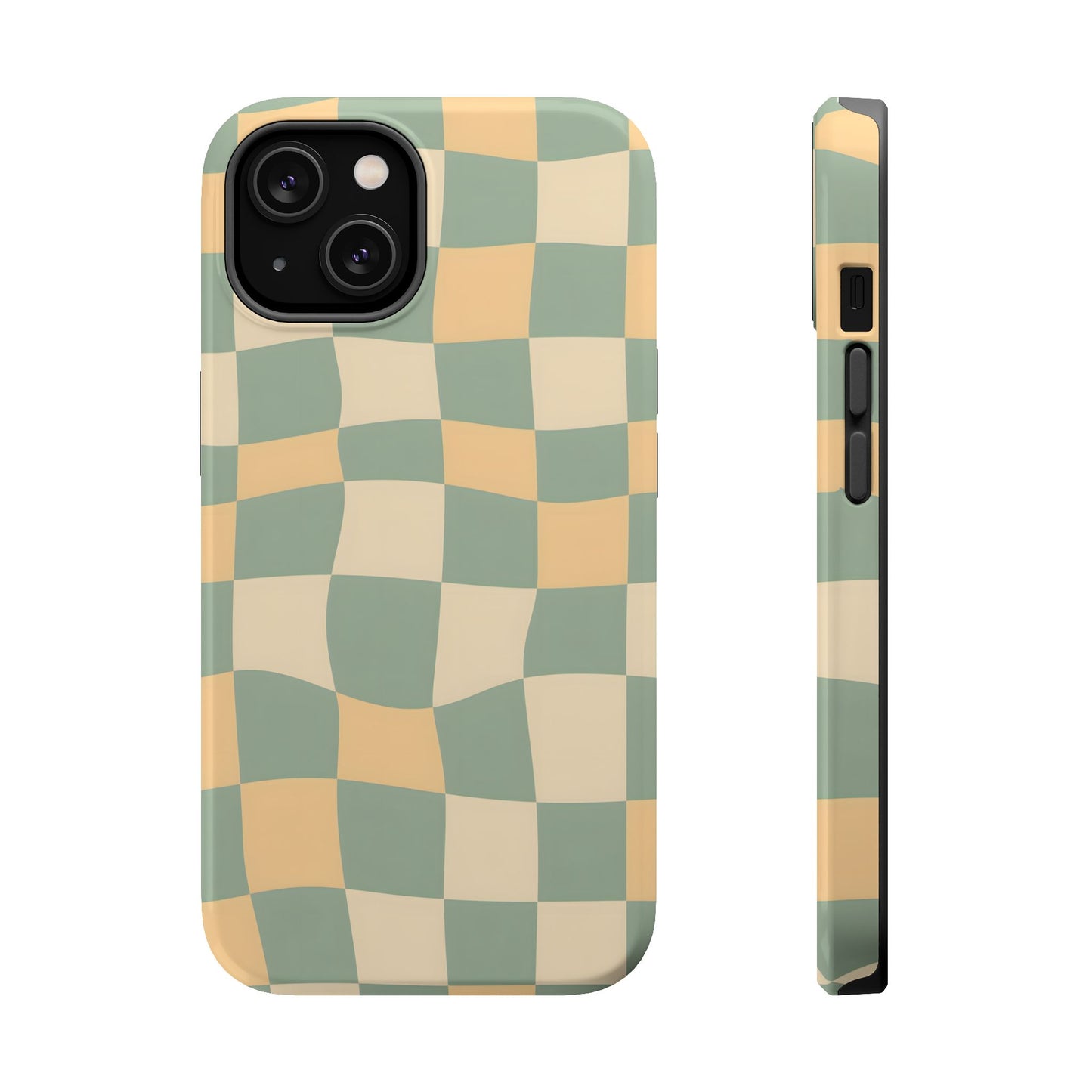 Wavy Sage & Cream Checkerboard Magnetic Case