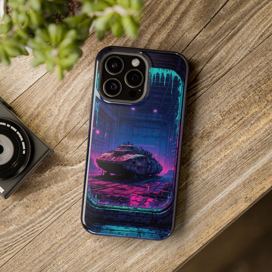 Cyberpunk Garage: Neon Sci-Fi Hover Tank MagSafe Case