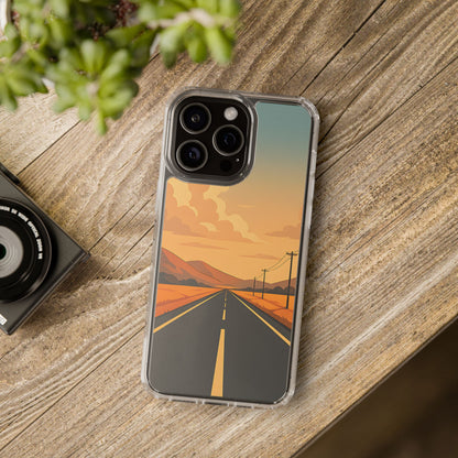 Clear Open Road Sunset Case - Minimalist Journey Aesthetic Transparent Cover