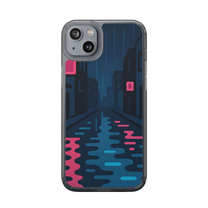 Clear Rainy Neon Street Case - Minimalist Urban Aesthetic Transparent Cover