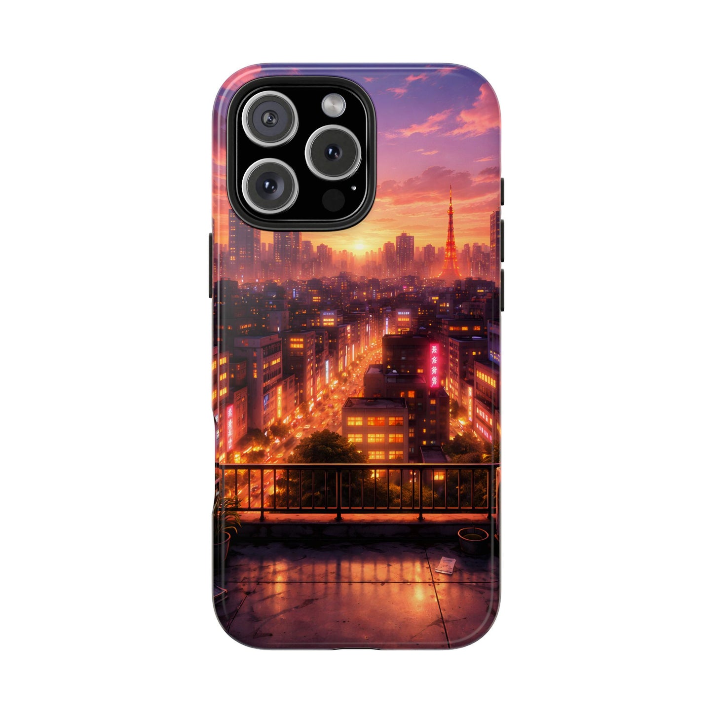 Tokyo Sunset Rooftop Tough Case - Urban Lo-Fi Skyline Cover for iPhone & Samsung
