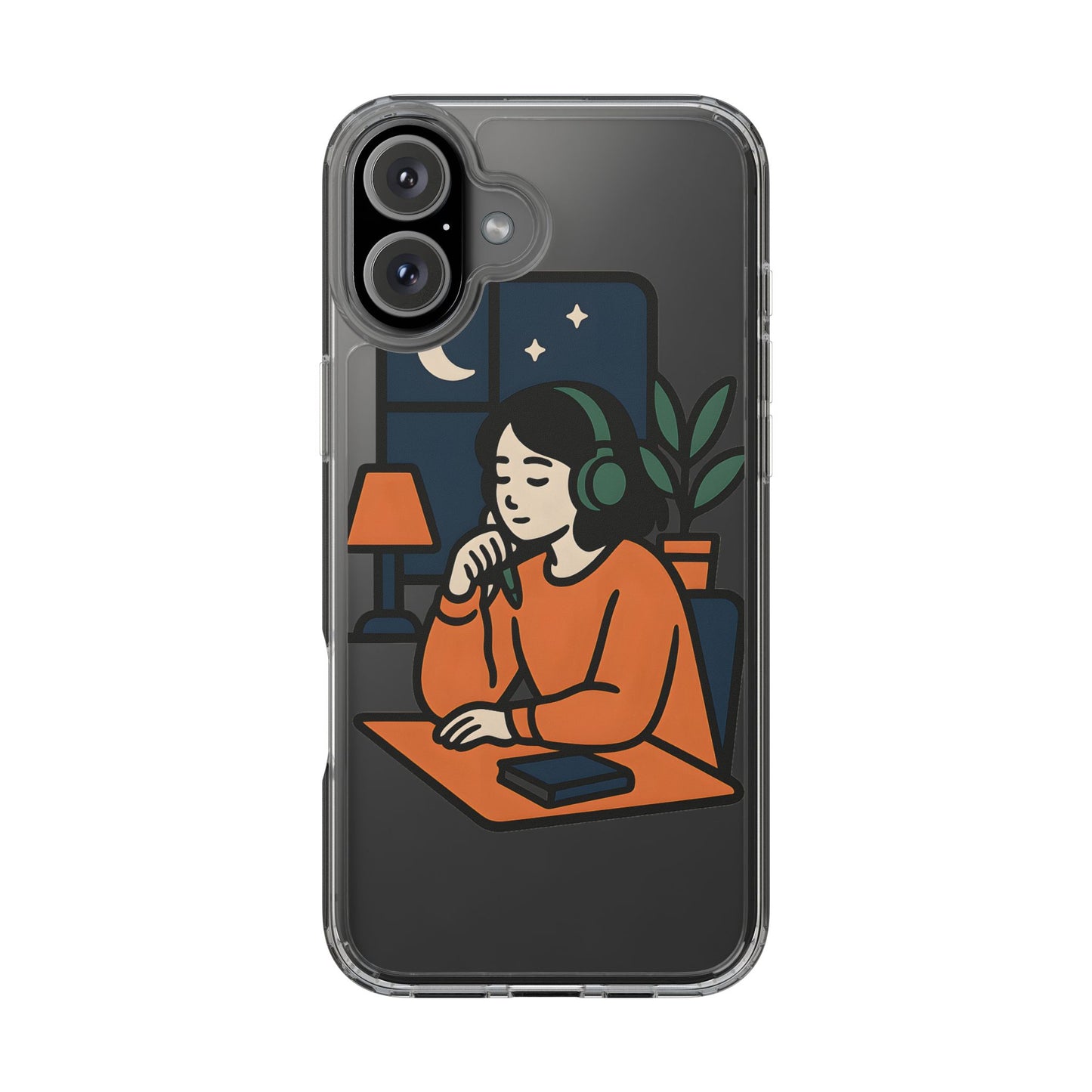 Clear Lofi Study Girl Case - Minimalist Aesthetic Transparent Cover for iPhone & Samsung