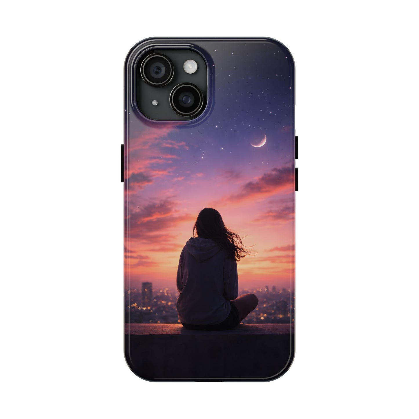 Dreamy Rooftop Sunset Tough Case - Lo-Fi Cityscape Cover for iPhone & Samsung