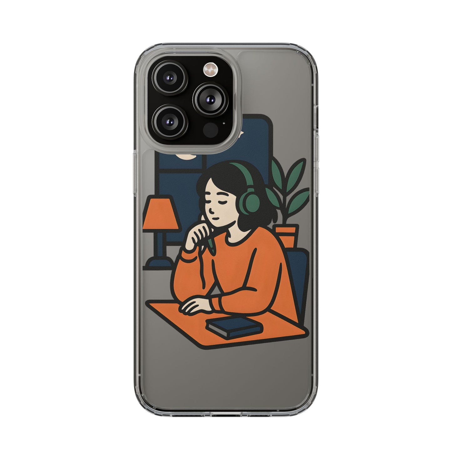 Clear Lofi Study Girl Case - Minimalist Aesthetic Transparent Cover for iPhone & Samsung
