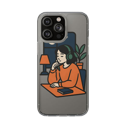 Clear Lofi Study Girl Case - Minimalist Aesthetic Transparent Cover for iPhone & Samsung