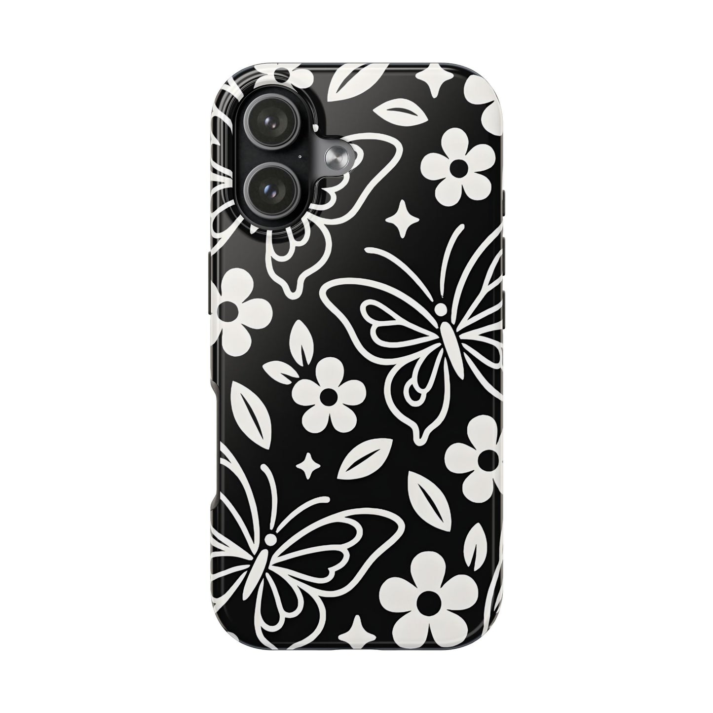 Midnight Butterfly Line Art Tough Case - Minimalist Floral Cover for iPhone & Samsung