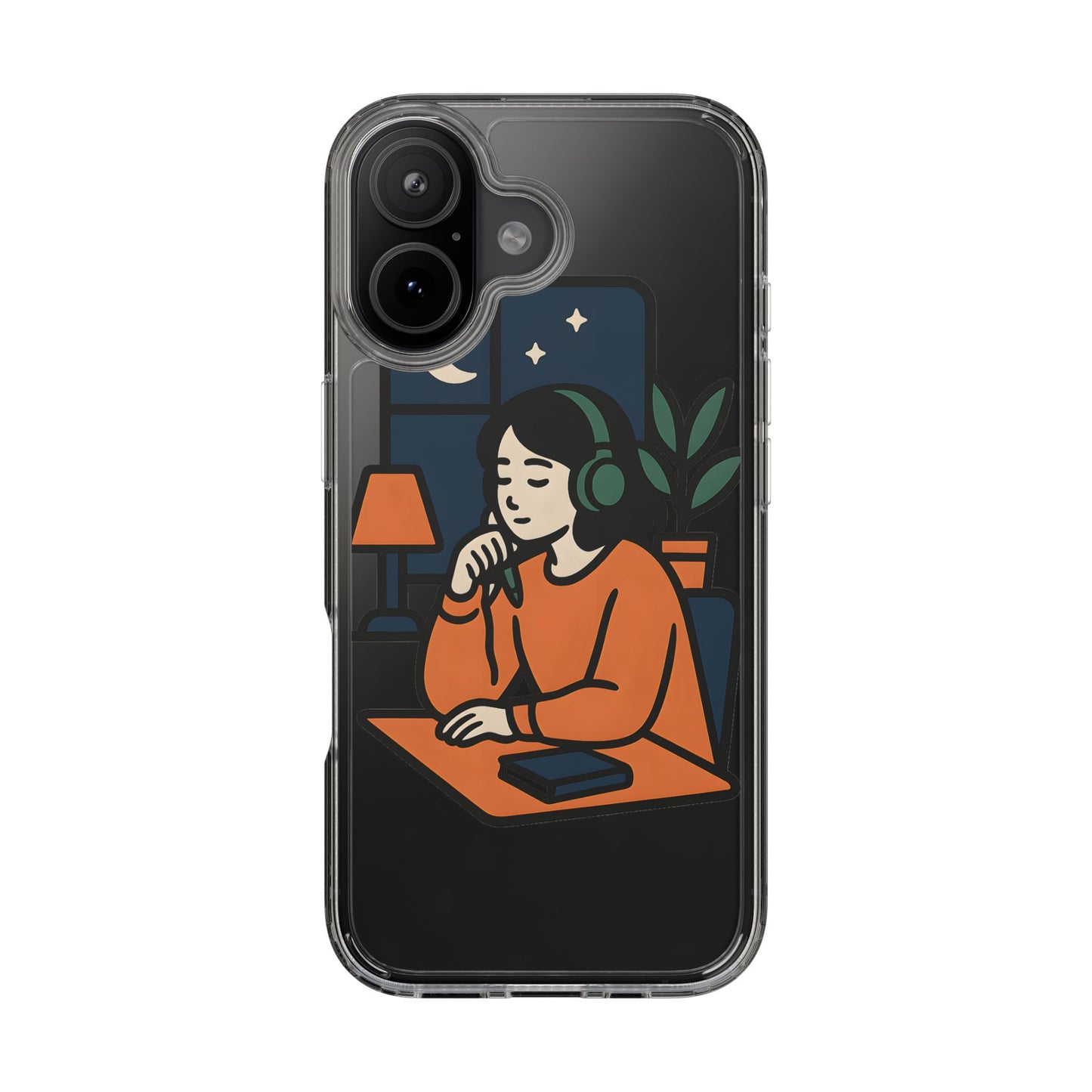 Clear Lofi Study Girl Case - Minimalist Aesthetic Transparent Cover for iPhone & Samsung