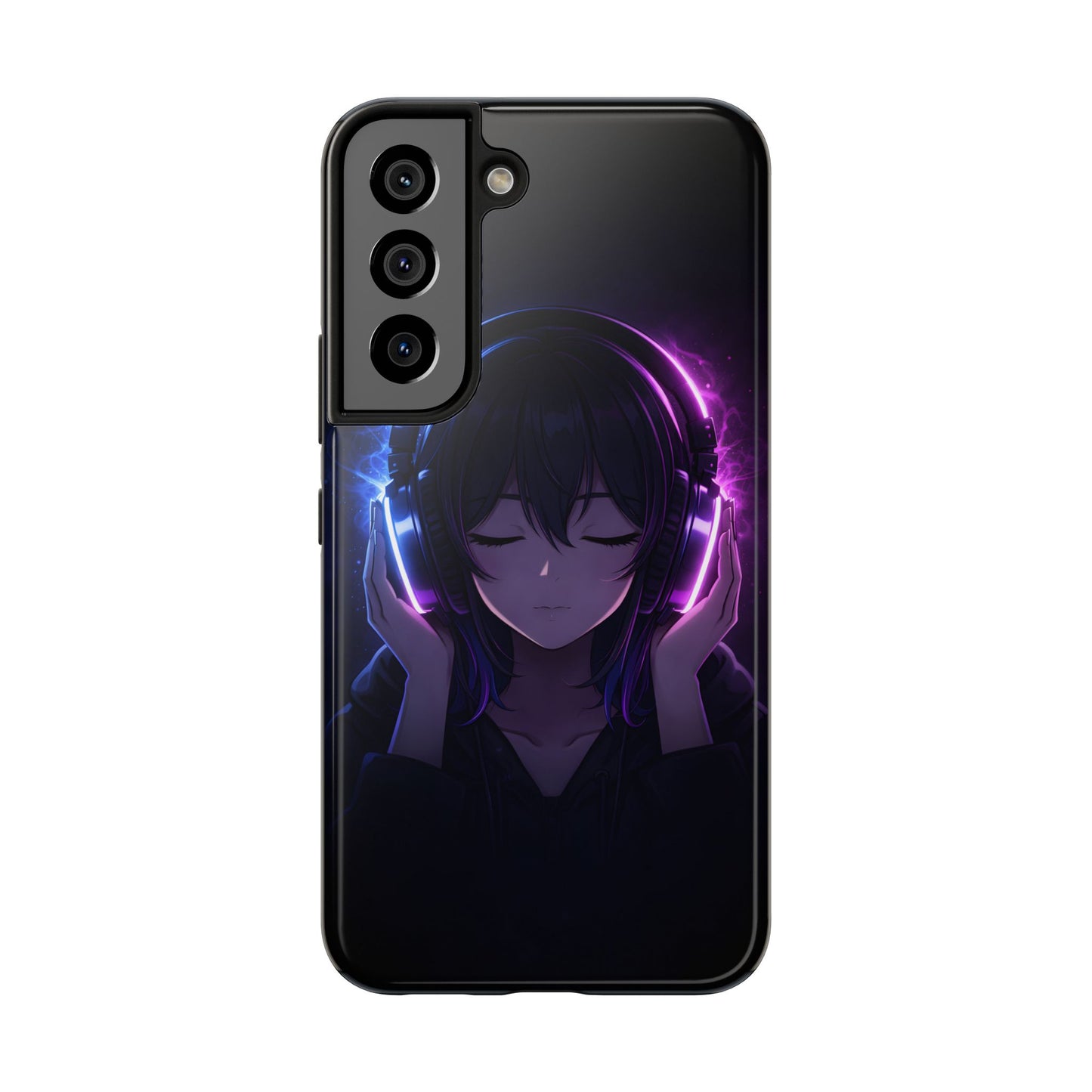 Neon Music Anime Girl Tough Case - Purple & Blue Aesthetic Cover for iPhone & Samsung