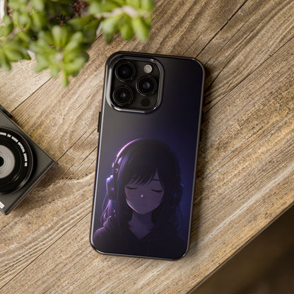 Midnight Lofi Anime Girl Tough Case - Deep Purple Music Cover for iPhone & Samsung