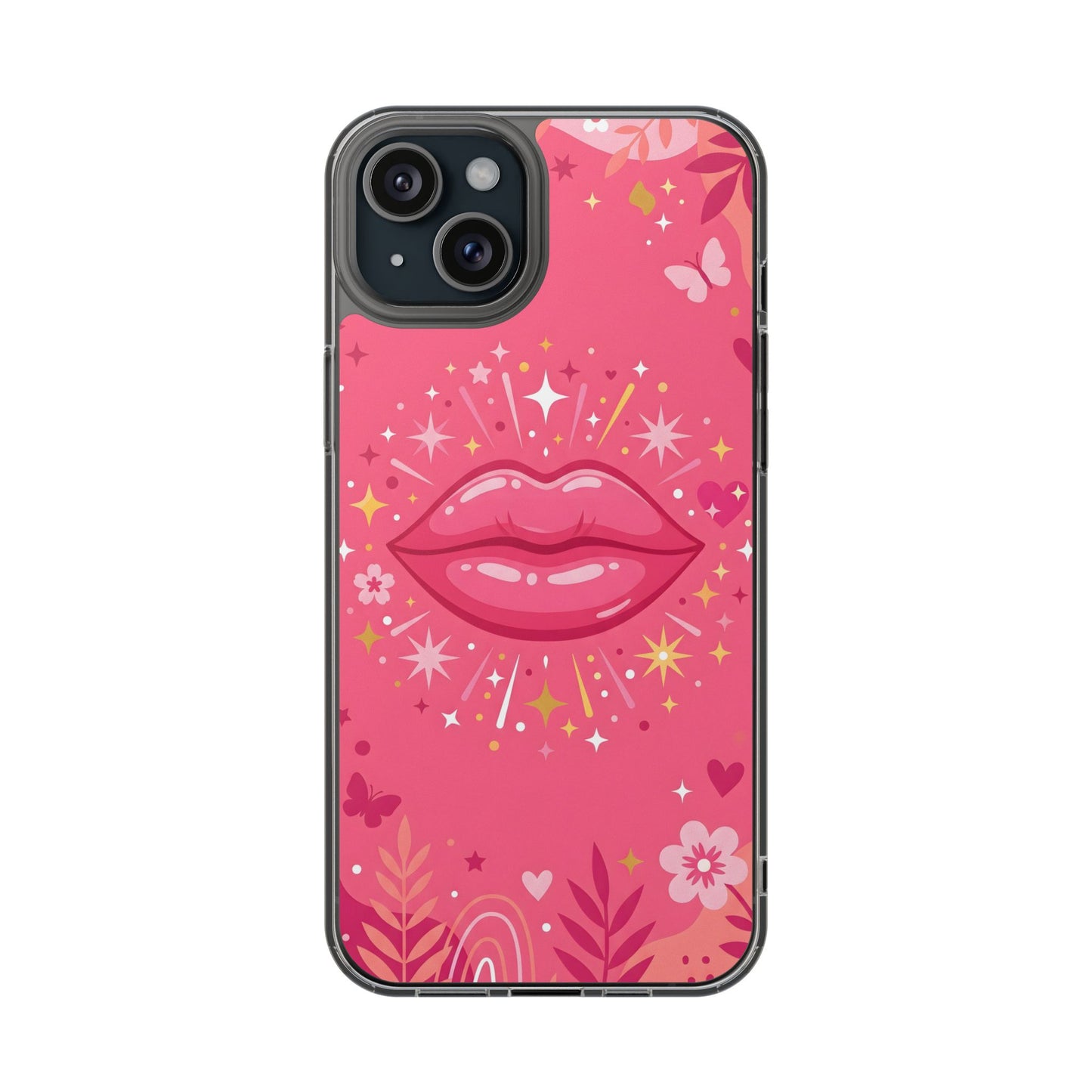 Retro Glam Pink Lips Clear Case - MagSafe Compatible Y2K Cover