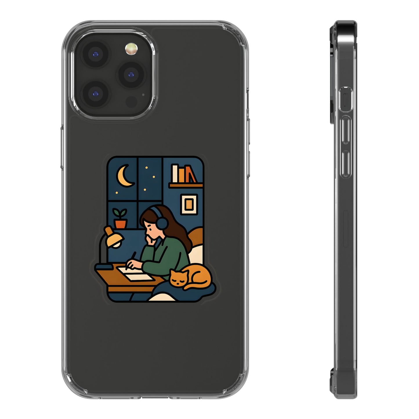 Clear Lofi Midnight Study Case - Cozy Aesthetic Transparent Cover for iPhone & Samsung