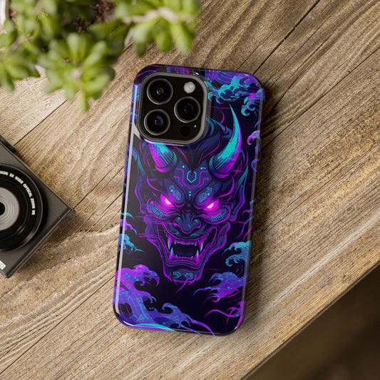 Cyber Oni: Neon Cyberpunk Japanese Mask MagSafe Case