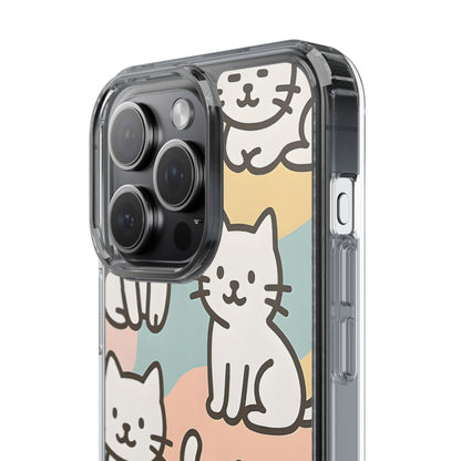 Clear White Cat Pattern Case - Kawaii Pastel Aesthetic Transparent Cover