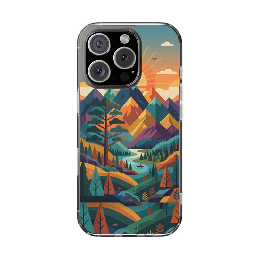 Retro Mountain Landscape Clear Case - Minimalist Outdoor Aesthetic Cover