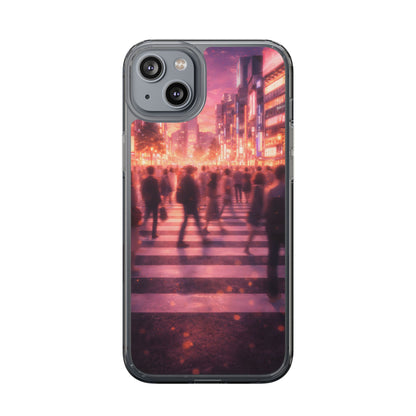 Clear Neon City Sunset Case - Tokyo Crosswalk Aesthetic Transparent Cover