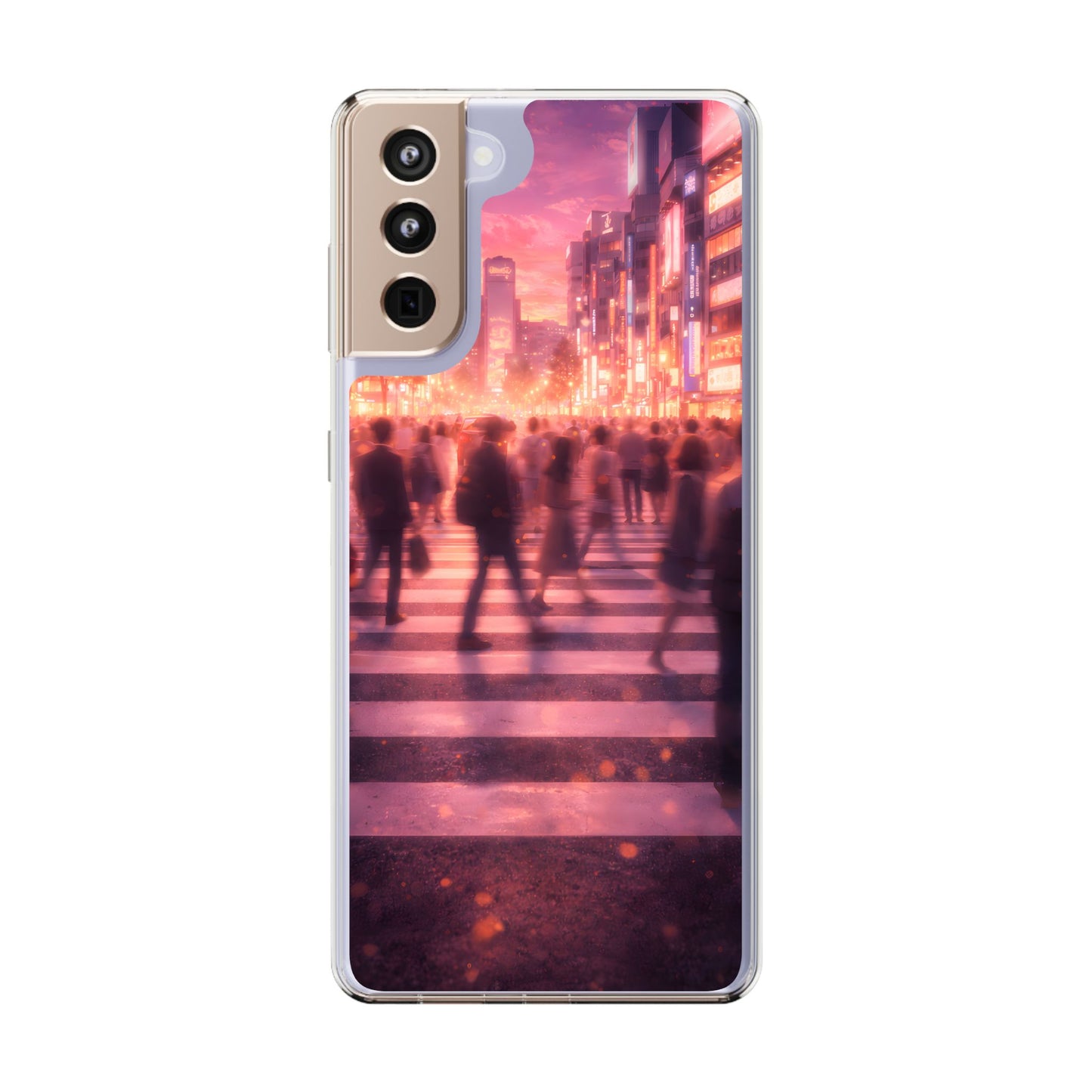 Clear Neon City Sunset Case - Tokyo Crosswalk Aesthetic Transparent Cover
