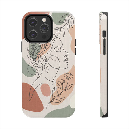 Earthy Abstract Female Line Art Tough Case - Minimalist Boho Cover for iPhone & Samsung