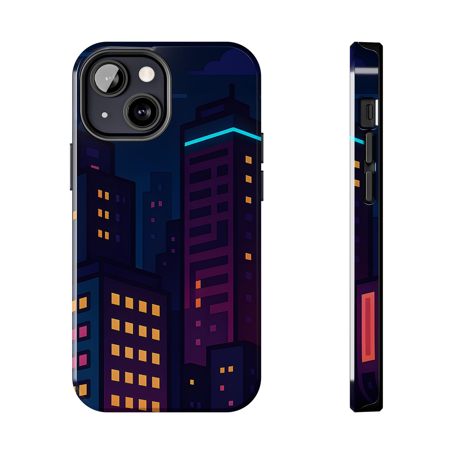 Neon City Skyline Tough Phone Case – Night Aesthetic Protective Cover for iPhone & Samsung