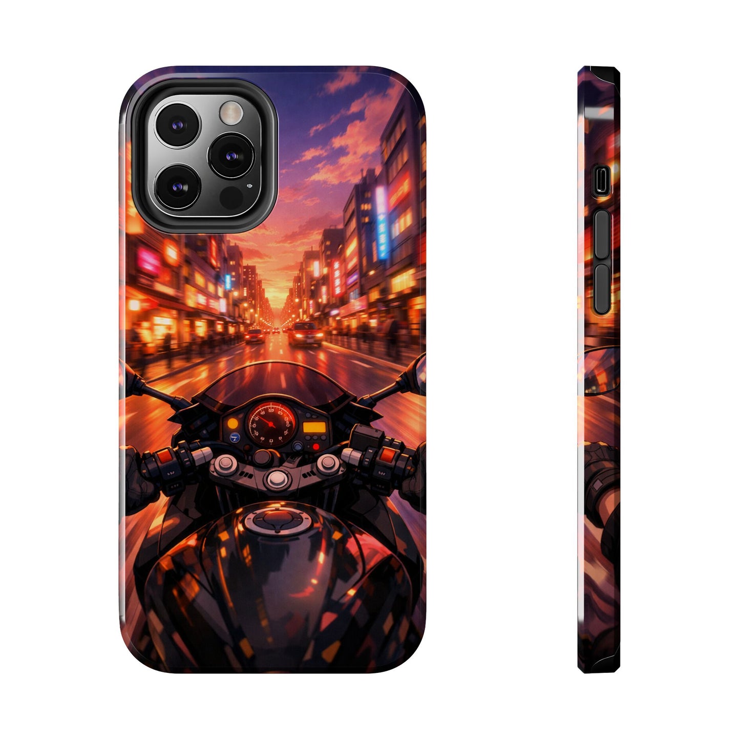 Motorcycle City POV Tough Case - Urban Sunset Rider Cover for iPhone & Samsung