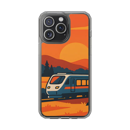 Clear Sunset Train Phone Case - Minimalist Travel Aesthetic Transparent Cover