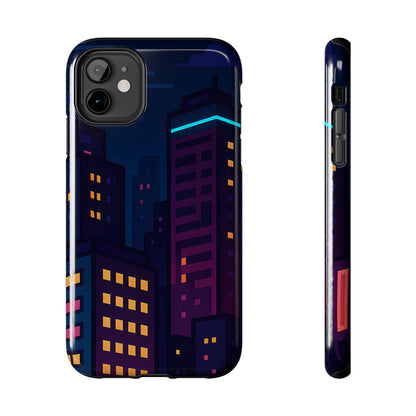 Neon City Skyline Tough Phone Case – Night Aesthetic Protective Cover for iPhone & Samsung
