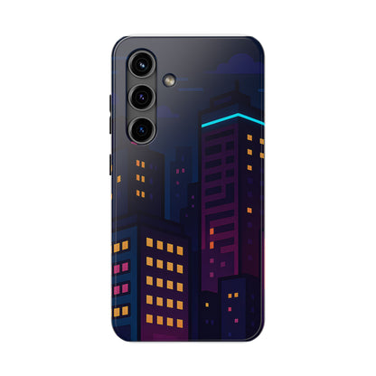 Neon City Skyline Tough Phone Case – Night Aesthetic Protective Cover for iPhone & Samsung