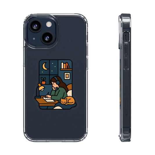 Clear Lofi Midnight Study Case - Cozy Aesthetic Transparent Cover for iPhone & Samsung