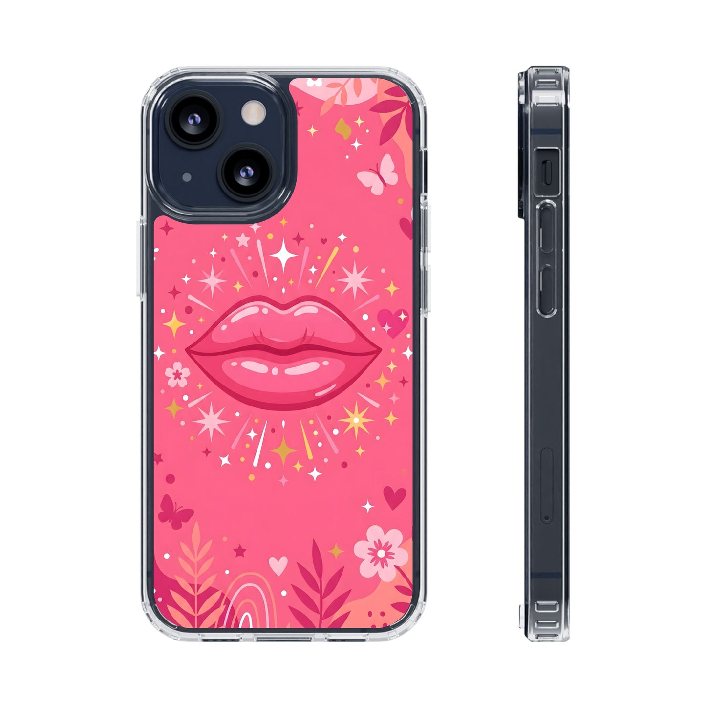 Retro Glam Pink Lips Clear Case - MagSafe Compatible Y2K Cover