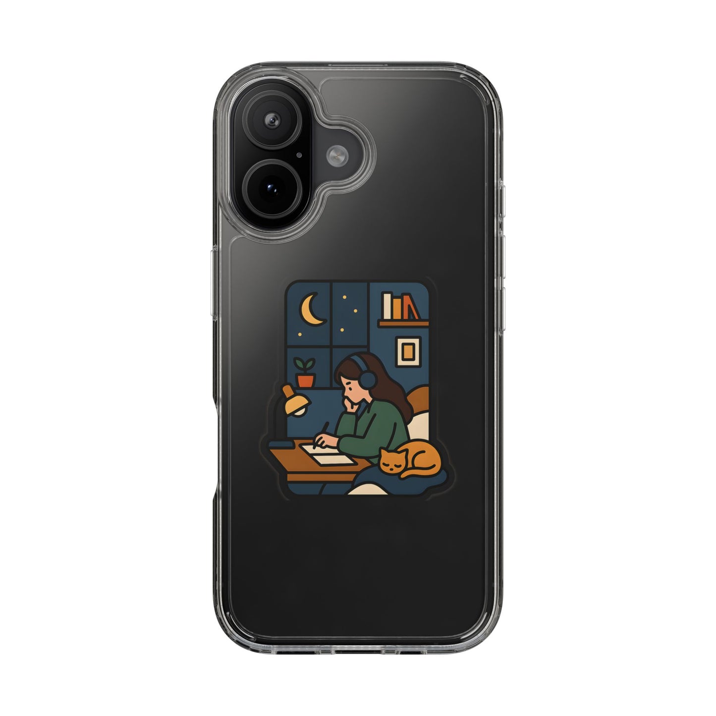 Clear Lofi Midnight Study Case - Cozy Aesthetic Transparent Cover for iPhone & Samsung