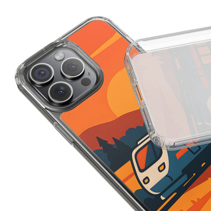 Clear Sunset Train Phone Case - Minimalist Travel Aesthetic Transparent Cover