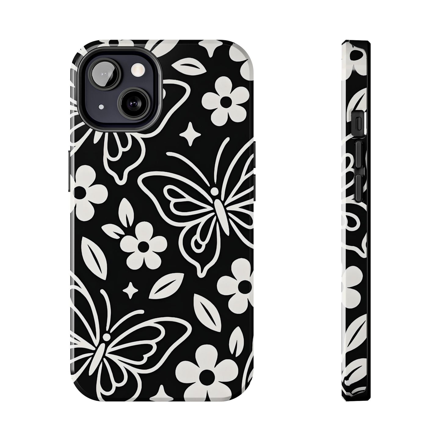 Midnight Butterfly Line Art Tough Case - Minimalist Floral Cover for iPhone & Samsung