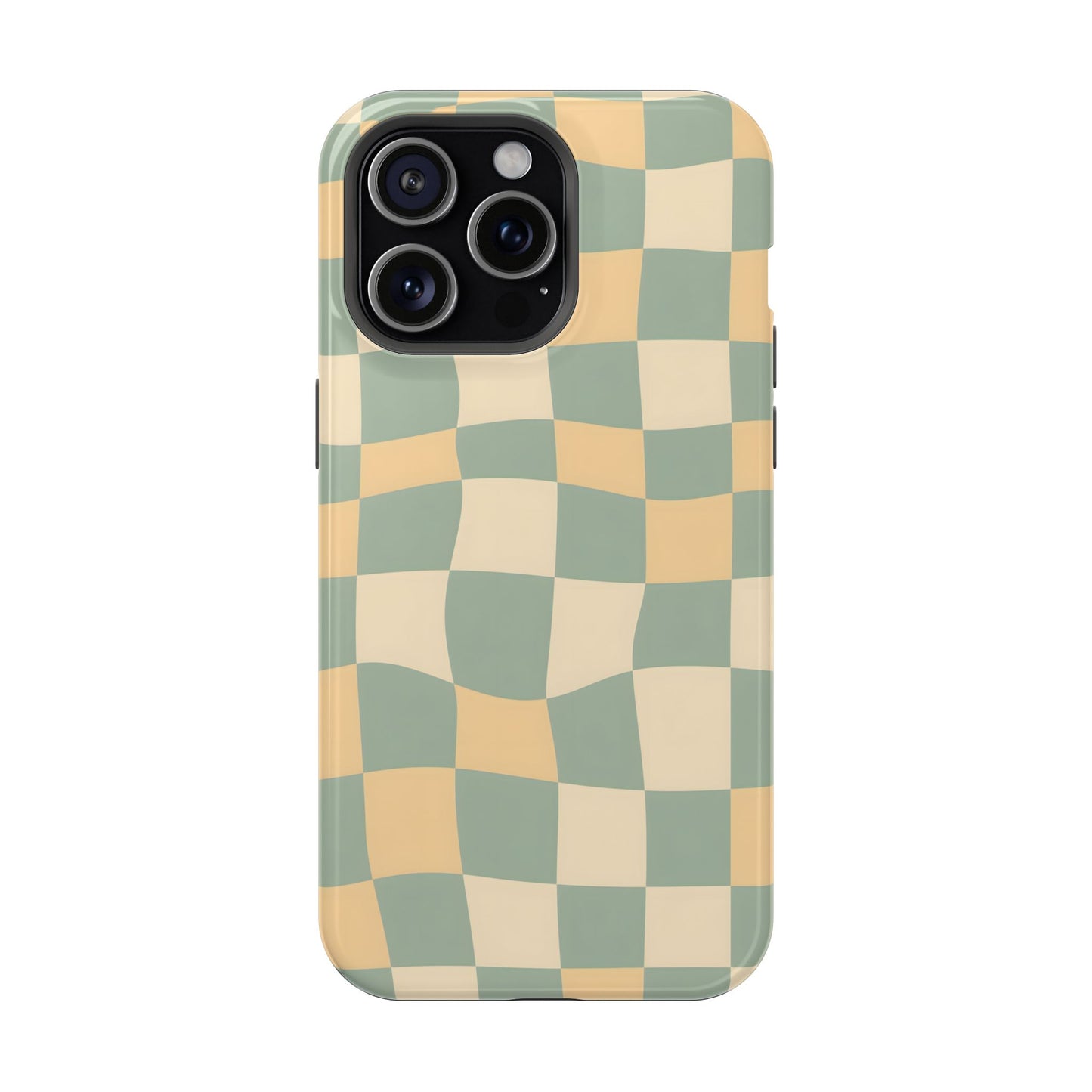Wavy Sage & Cream Checkerboard Magnetic Case