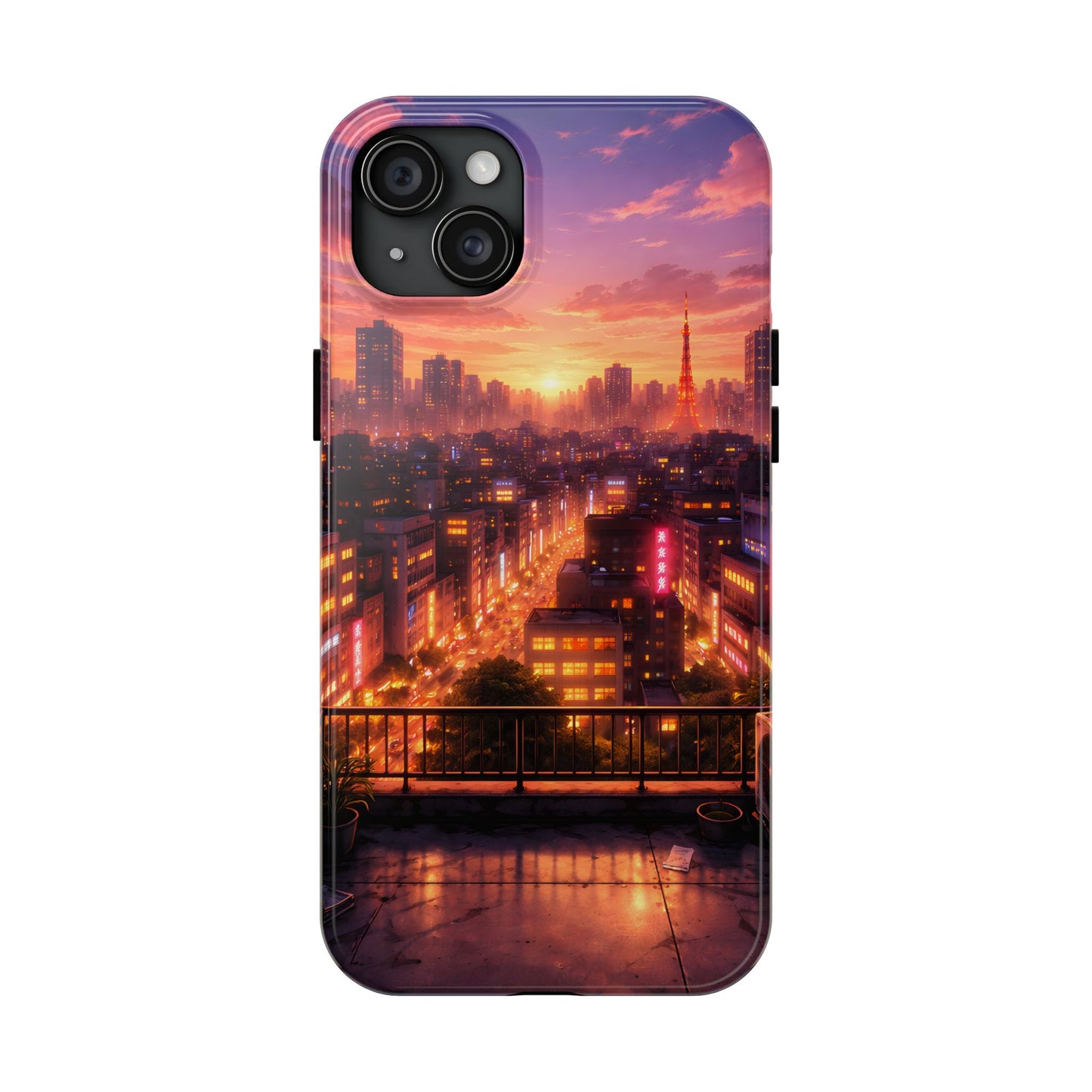 Tokyo Sunset Rooftop Tough Case - Urban Lo-Fi Skyline Cover for iPhone & Samsung